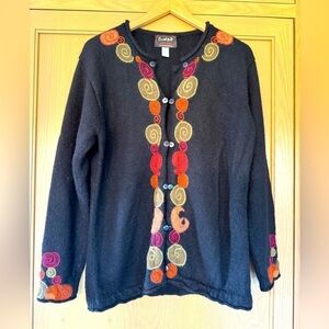 Invisible World Juneau-Alaska Black Alpaca Hand Made Cardigan XXL
